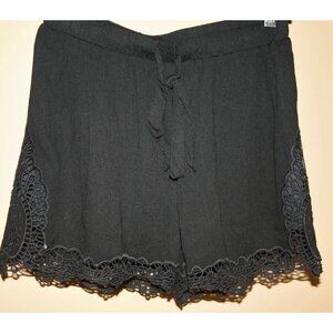 *New* Cherish Black Rayon Lined Lace Draw String Shorts Small